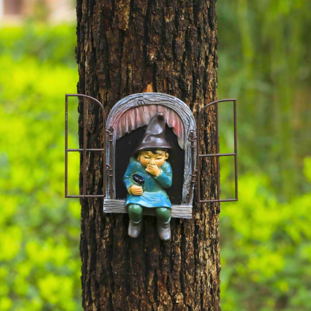 Садова фігурка Гном у вікні. Підвісна садова фігурка. Садовий гном. Синій Одеса - фото 1