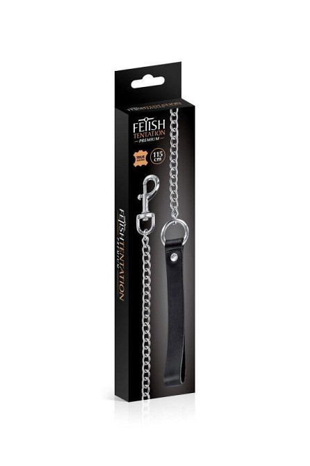 Поводок Fetish Tentation Premium Metal leash with cowhide leather wrist 115 см Sex Aura Київ - фото 2