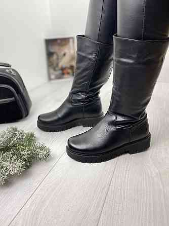 Напівчоботи жіночі VIKTTORIO чорні натуральна шкіра зима висота 28см обхват 43-45см (3086) Коломия