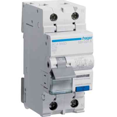 Диференціальний автоматичний вимикач Hager 1-п.+N 16A C 10mA (6kA) A (B) (ACA966D) Вінниця