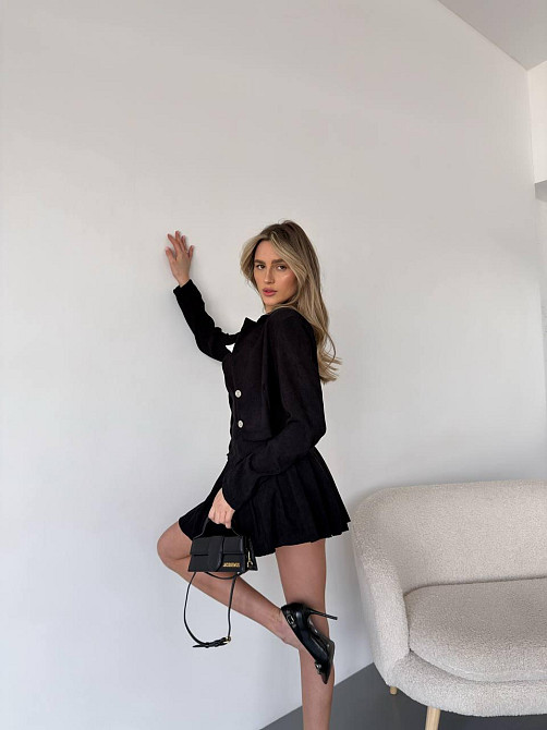 Женский стильный костюм тройка: пиджак, корсет и юбка вельвет Черный, 44/46 Одесса - изображение 4