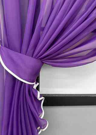 Кухонные шторки VR-Textil № 101к с подвязками фиолетовый с белым 330х170 см (52-1199) Киев