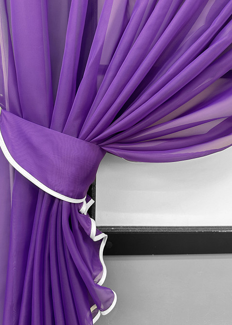 Кухонні шторки VR-Textil № 101к з підв'язками фіолетовий з білим 330х170 см (52-1199) Київ - фото 3