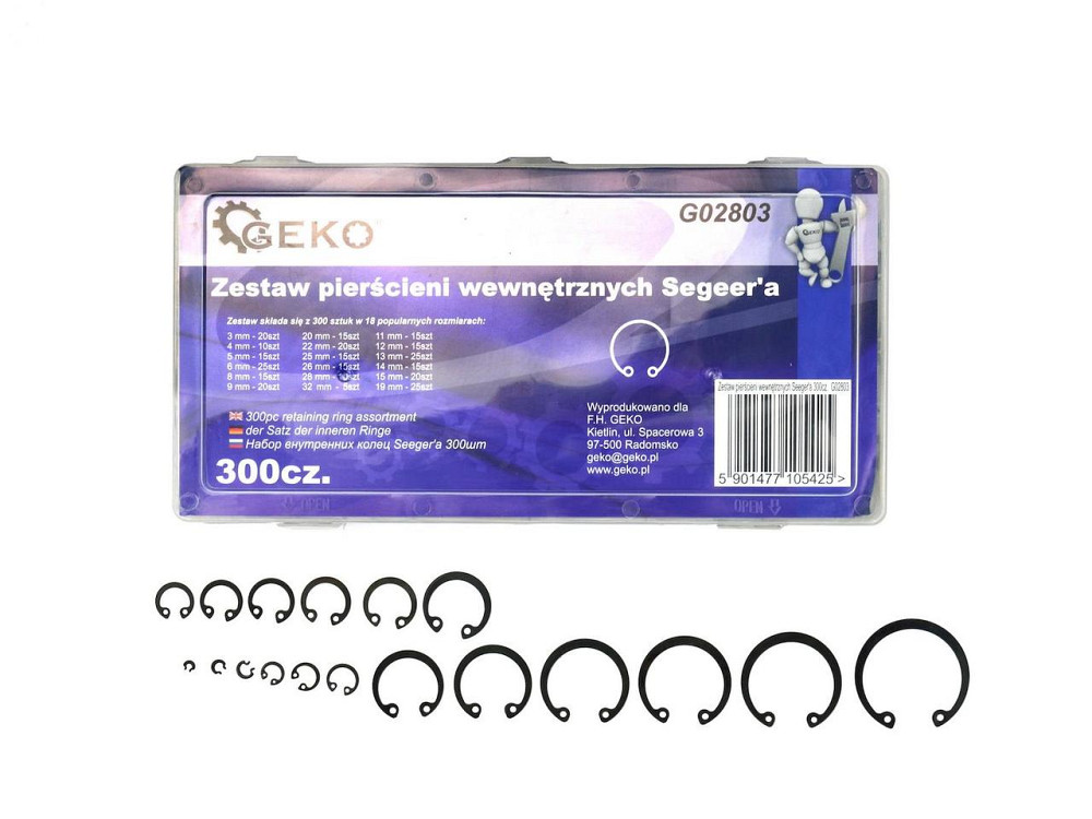 РемНабір стопорних кілець "GeKo" Segera внутішні,  комплект: 18 розмірів -  300 штук Київ - фото 1