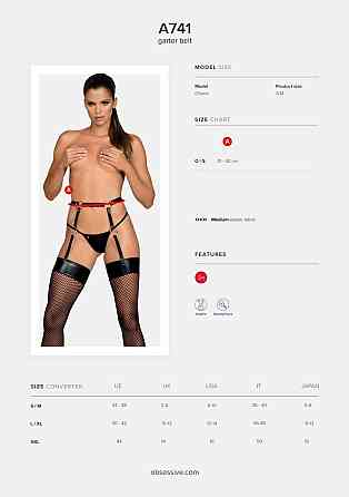 Гартери Obsessive A741 garter belt black O/S, штучна шкіра Sex Aura Київ