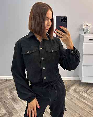 Женский стильный базовый костюм двойка из микровельвета Черный, 46/48 Одесса