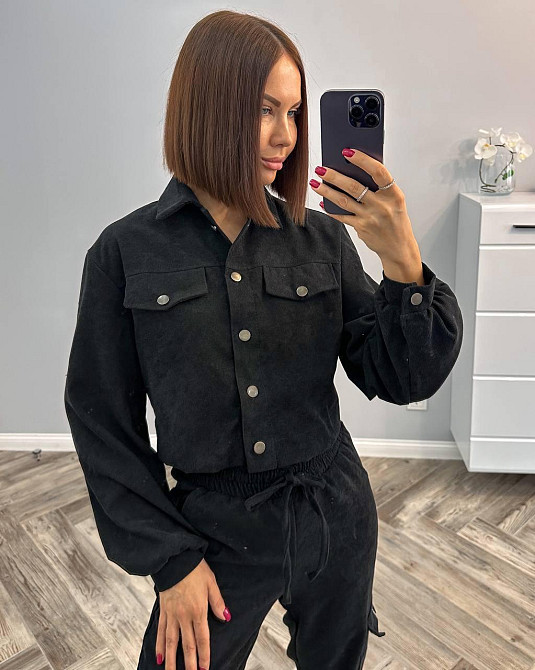 Женский стильный базовый костюм двойка из микровельвета Черный, 46/48 Одесса - изображение 3