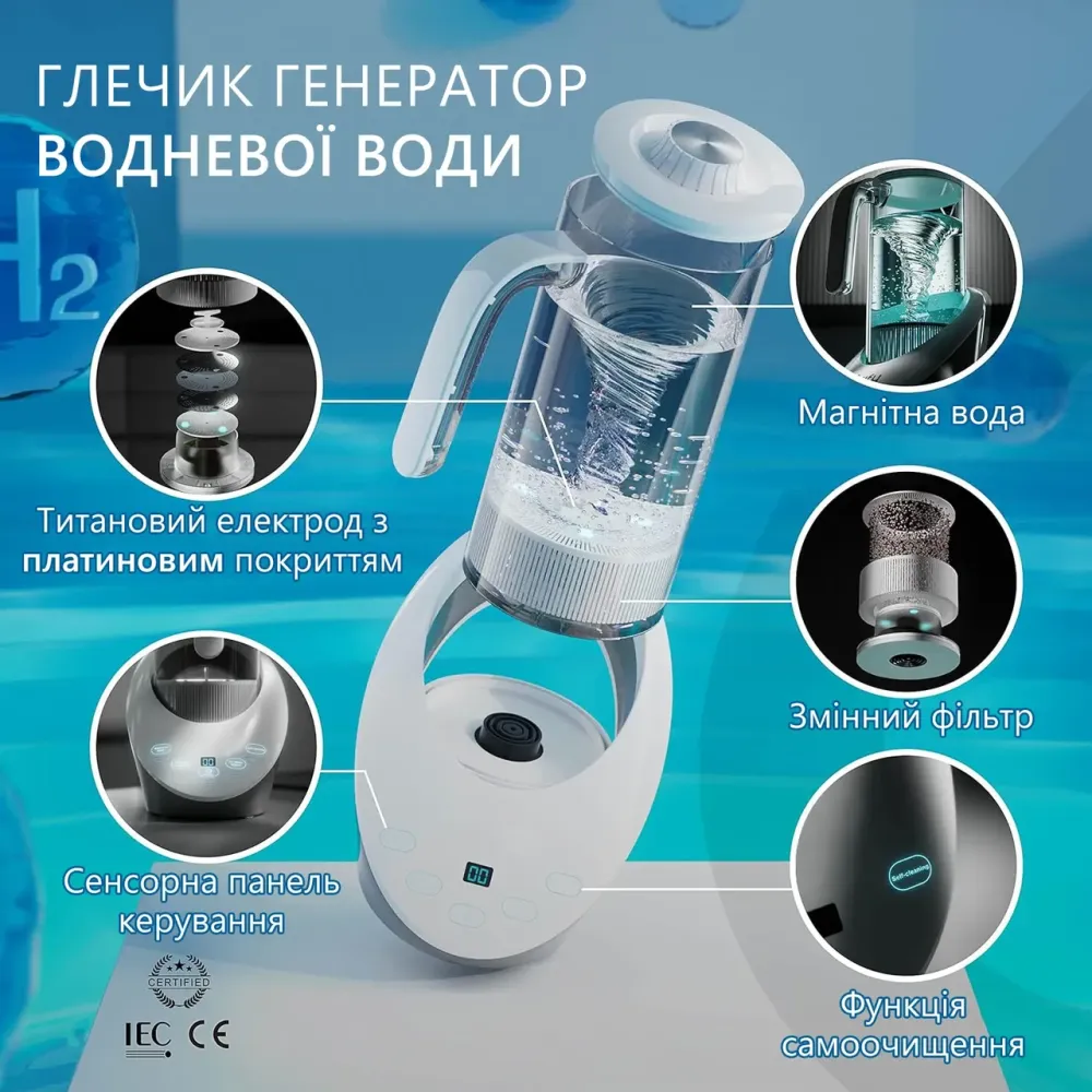 Стаціонарний глечик генератор водневої води Doctor-101 Bianko з американською мембраною DuPont та функцією магнітної води Дніпро - фото 10