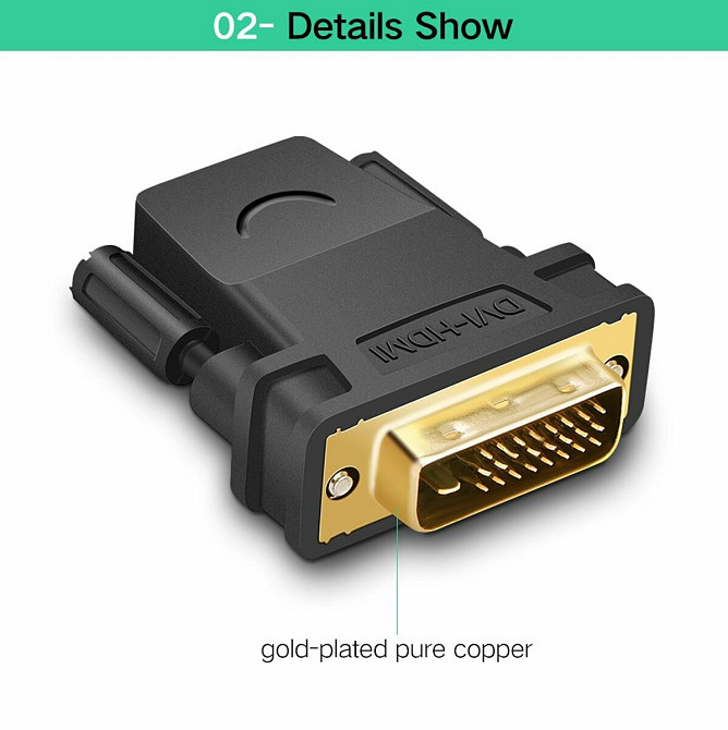 Кабель UGREEN 20124 DVI 24+1 Male to HDMI Female Adapter (Black) (UGR-20124) Киев - изображение 3