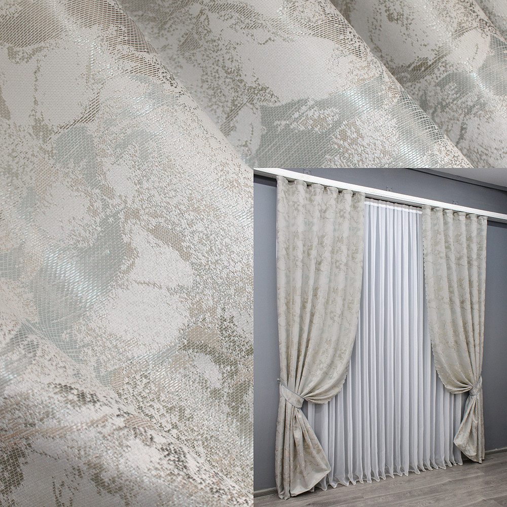 Комплект готовых штор VR-Textil Жаккард Мрамор Al3 № 1599ш Молочный с бежевым 145х270 см 2 шт (33-0558) Киев - изображение 1