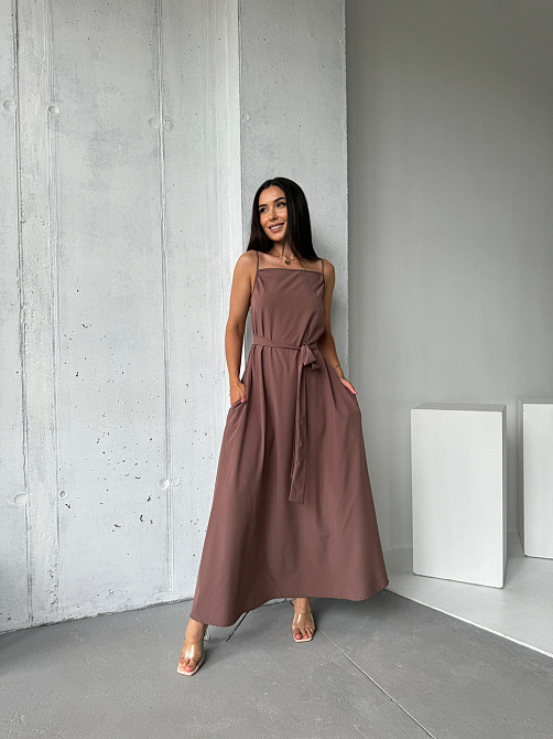 Жіночий літній сарафан максі "Charlotte" оптом | Норма і батал Шоколадний, 42-44 Київ - фото 1