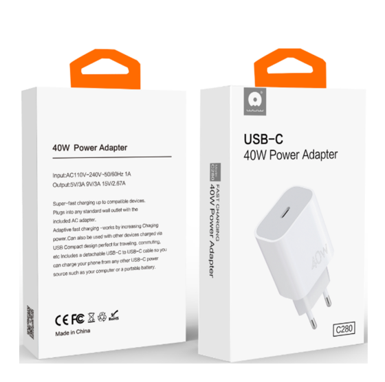 Мережевий зарядний пристрій WUW-C280 Type-C PD 40W charger Одеса