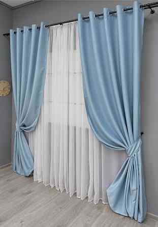 Комплект штор на люверсах VR-Textil Midnight № 1676ш 150х270 см 2 шт Блакитний (37-0199) Київ