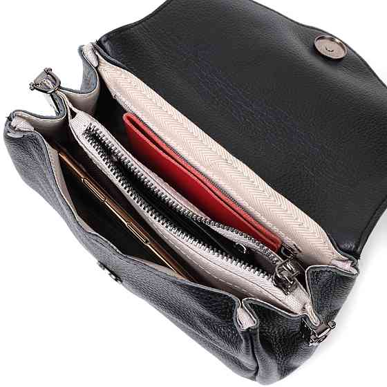 Жіноча шкіряна сумка із трикутним клапаном Vintage 22254 Чорна Київ