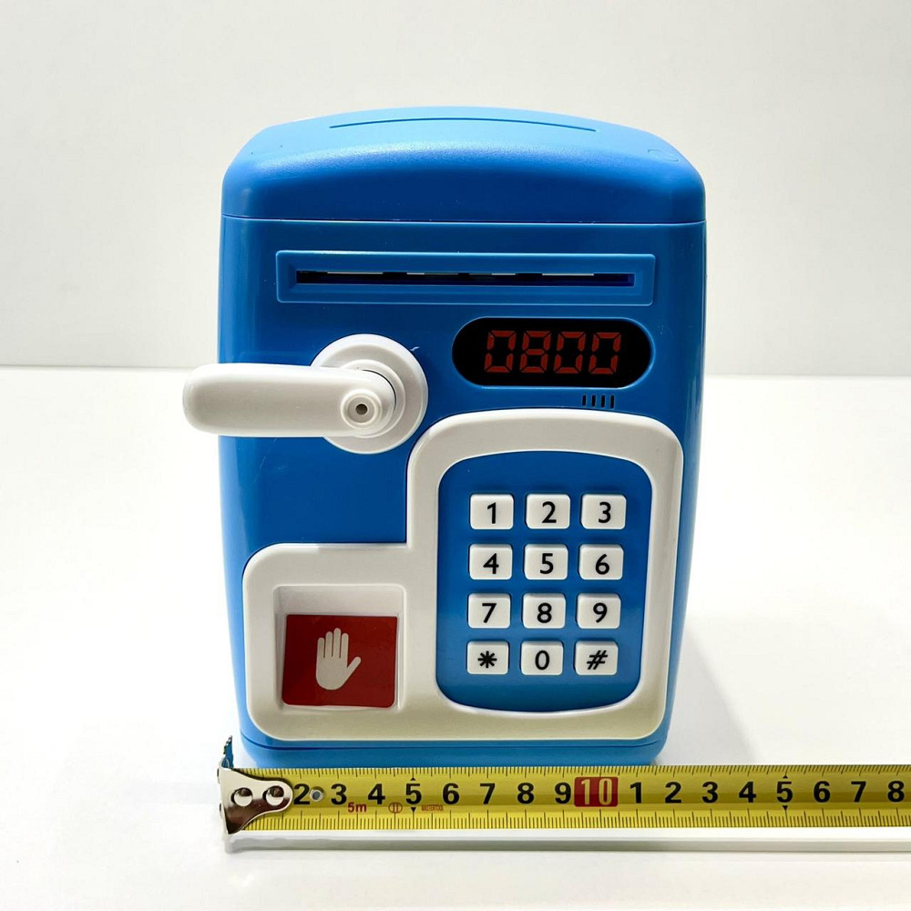 Сейф-скарбничка дитяча зі сканером відбитка пальця та кодовим замком затягує купюри звук підсвічування Синій (MK 5411) Чернігів - фото 9