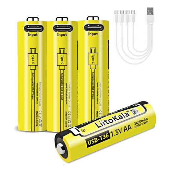Набор аккумуляторов с 4 шт LiitoKala USB-T36 + USB Type-C кабель зарядки Киев