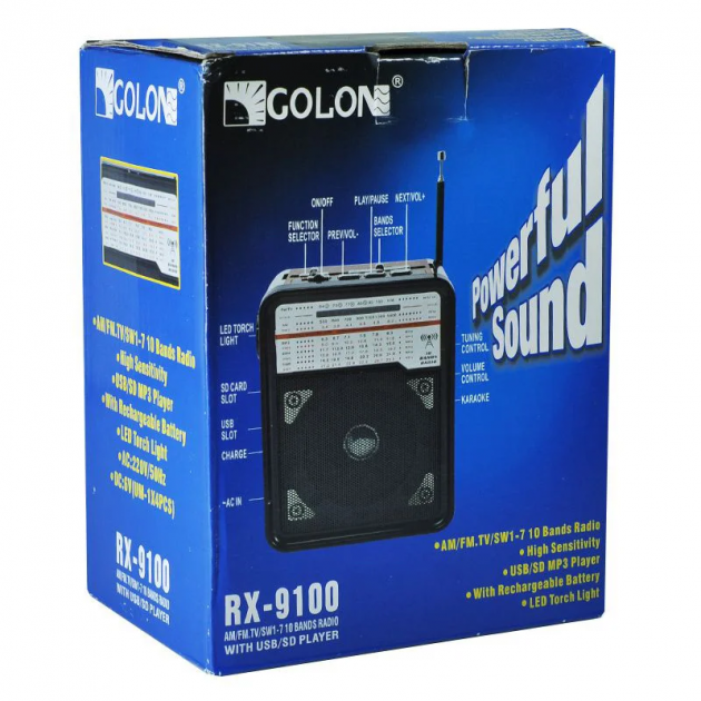 Радиоприемник колонка Golon RX-9100 с фонариком Коричневый Винница - изображение 8