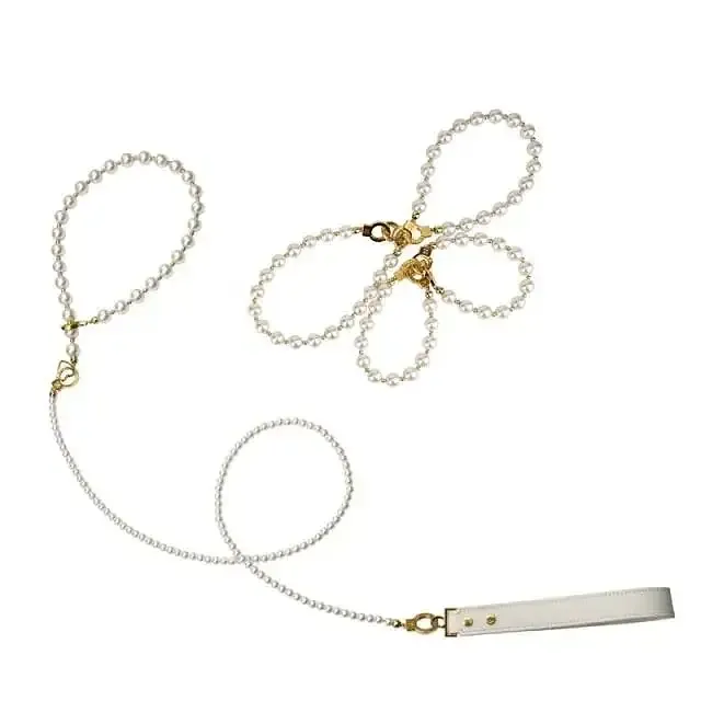 Перлинний нашийник з повідцем та наручниками LOCKINK Pearl Bondage & Restraint Set Львів - фото 1