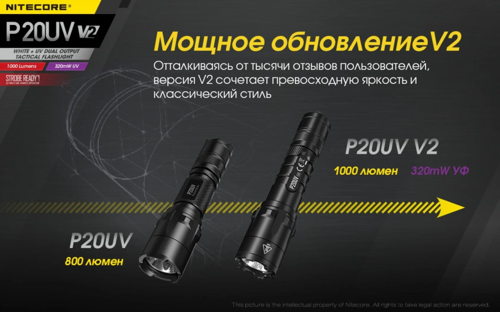 Тактичний ручний ліхтар Nitecore P20UV v2 з білим та ультрафіолетовим світлом Вінниця - фото 6
