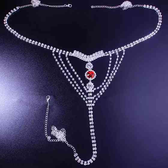 Трусики с камушками и цепочками one size серебристый Киев