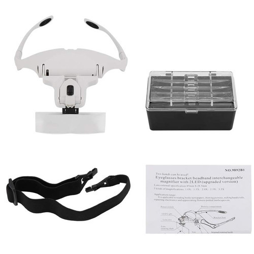 Очки увеличительные налобные с LED подсветкой, сменные линзы 5 шт (1X-3.5X), лупа для работы с мелкими деталям Киев - изображение 1