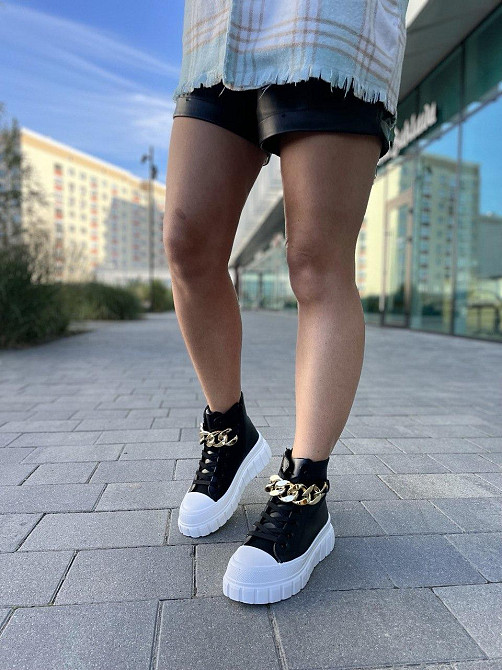 Кеди жіночі чорні (весна-осінь, еко-шкіра) (4758) 39 Коломия - фото 1