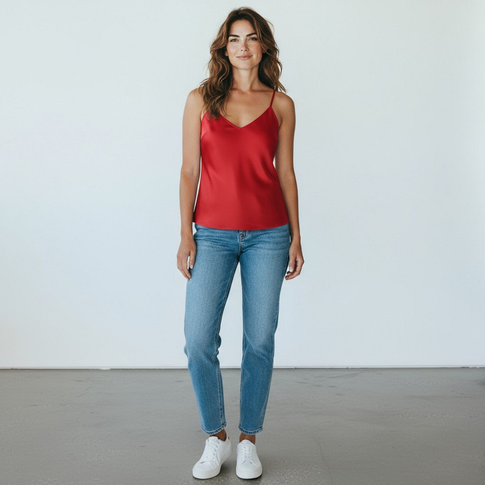 Шовкова майка на тонких бретельках Червоний XS/S Харків - фото 3