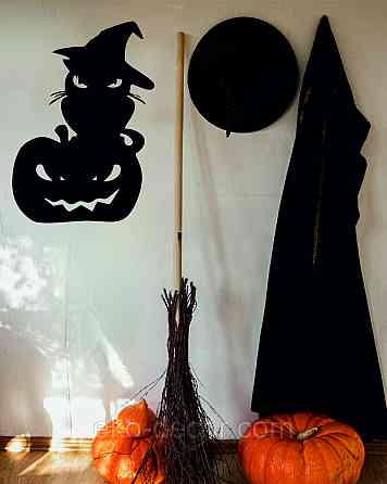 Декоративне настінне Панно «Хеллоуїн — гарбуз із котом», Декор на стіну 110*77 см Київ