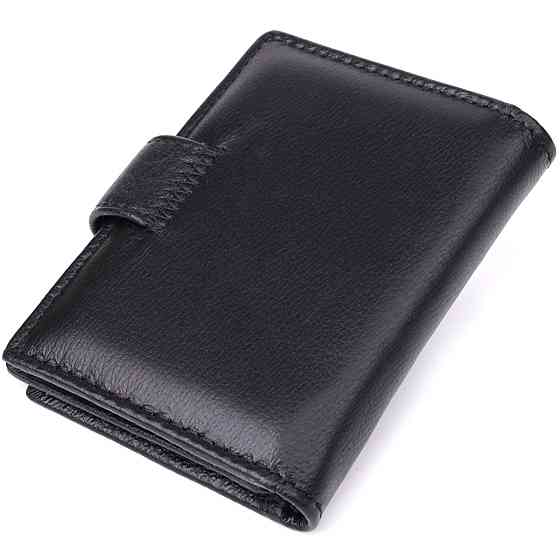 Компактный мужской бумажник вертикального формата из натуральной кожи Черный (ST Leather) Киев