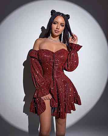 Жіноче святкове блискуче та мерехтливе люрексове плаття з блискітками Бордовий, 42/44 Одеса