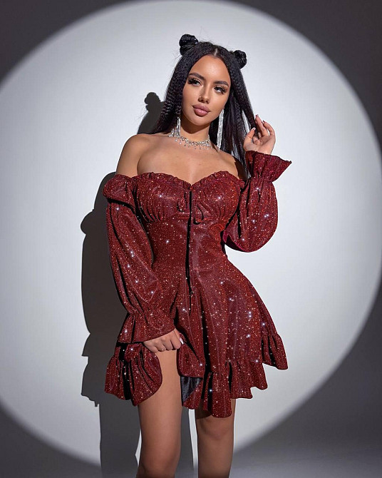 Жіноче святкове блискуче та мерехтливе люрексове плаття з блискітками Бордовий, 42/44 Одеса - фото 4