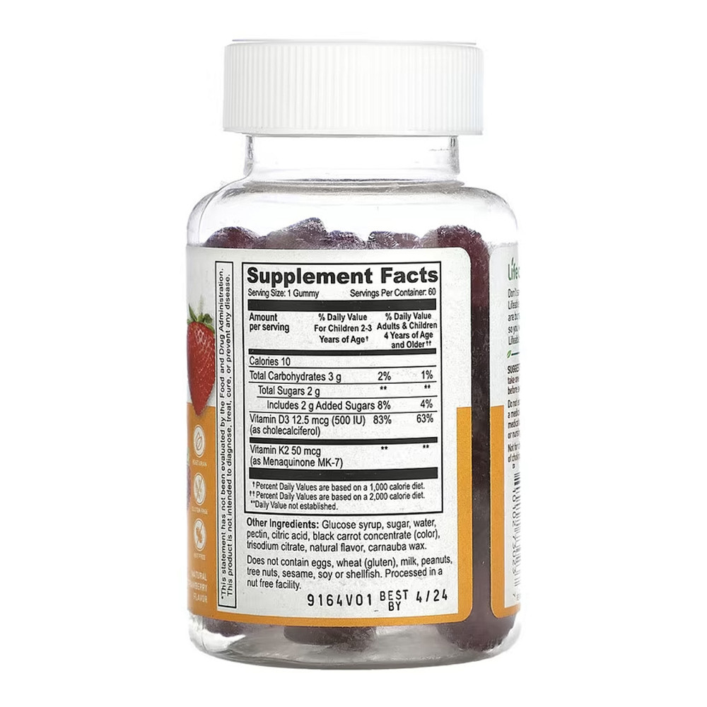 Витамины D3 и K2 для детей Lifeable Vitamin D3 + K2 Kids 60 жев таб клубника Киев - изображение 2