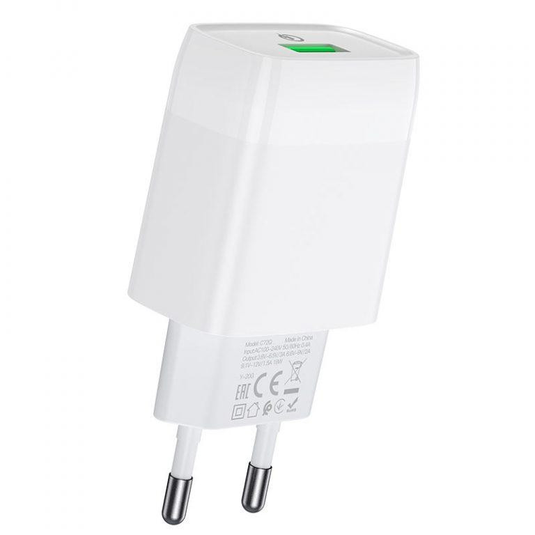 Мережевий зарядний пристрій HOCO C72Q Glorious single port QC3.0 charger, колір білий 6931474732514 Одеса - фото 3