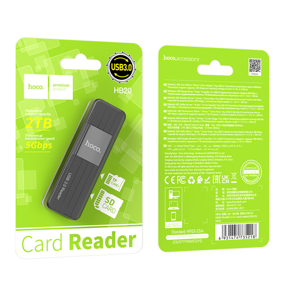 Кабель-перехiдник HOCO HB20 Mindful 2-in-1card reader(USB3.0) Black Киев - изображение 5