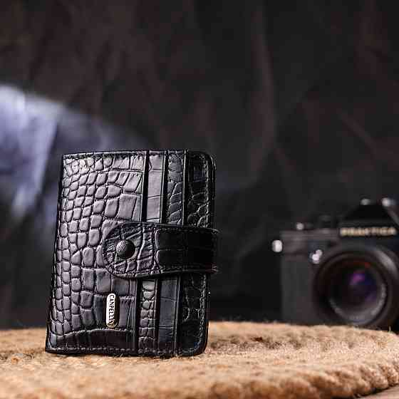 Компактний гаманець з натуральної шкіри з тисненням під крокодила CANPELLINI 21684 Чорний Київ