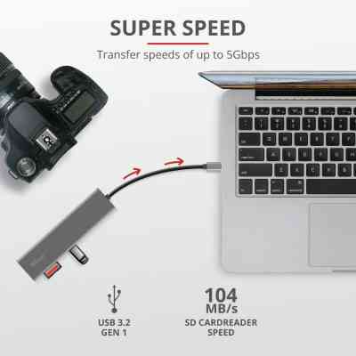 Концентратор Trust HALYX FAST 3USB+CARD READER USB-C ALUMINIUM (24191_TRUST) Винница