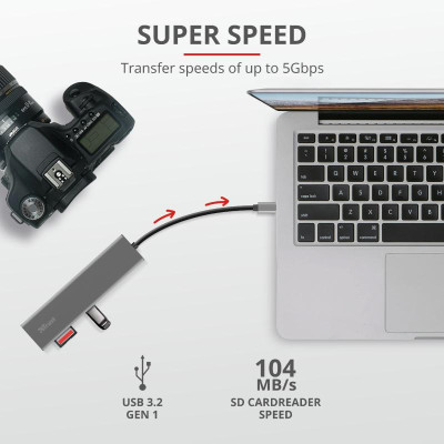Концентратор Trust HALYX FAST 3USB+CARD READER USB-C ALUMINIUM (24191_TRUST) Винница - изображение 3