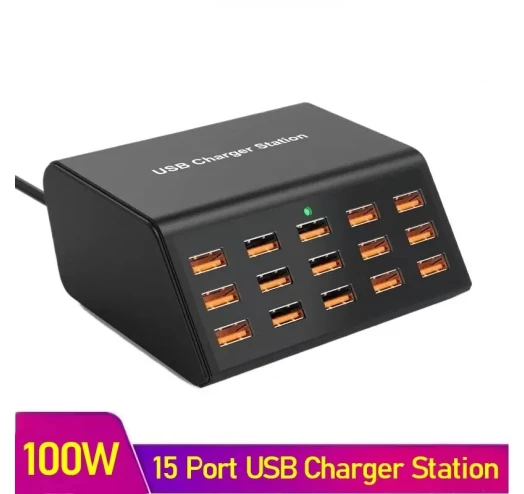 Мережевий зарядний пристрій HW-15/100W 100 W (15 х USB12W) Чорний Київ