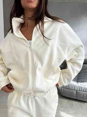 Жіночий теплий спортивний костюм: кофта та штани турецький двосторонній фліс Молочний, 46/48 Одеса