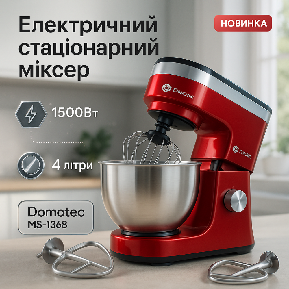 Міксер для крему кухонний Domotec MS-1368 1500Вт, Стаціонарний міксер-подрібнювач AR-48 Львів - фото 18