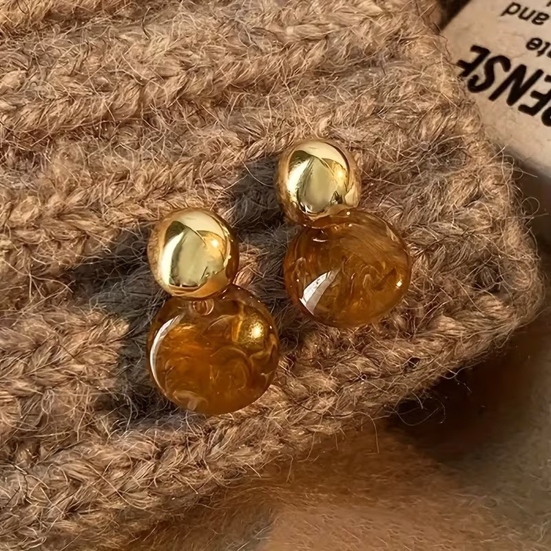 Серьги набор 5 пар в различных дизайнах с смола под янтарь золотистые,женская бижутерия серьги комплект Каменец-Подольский - изображение 7