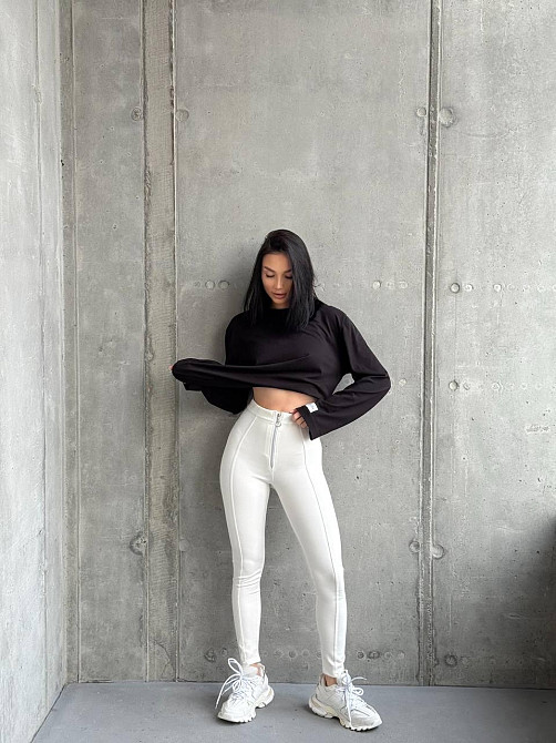 Женские повседневные леггинсы с молнией турецкий трикотаж алекс Молочный, 46/48 Одесса - изображение 7