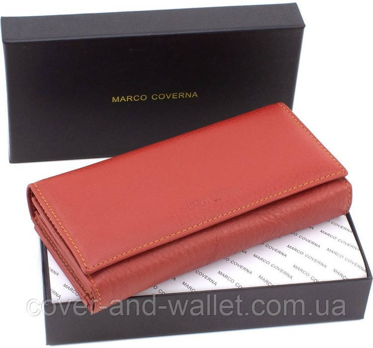 Женский бордовый кожаный кошелек на много карточек Marco Coverna Коричневый Киев - изображение 1