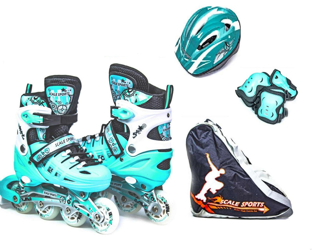 Детские ролики с защитой и шлемом Scale Sports. Мятный цвет. Колеса полиуретановые. Размер 29-33 Одесса - изображение 1