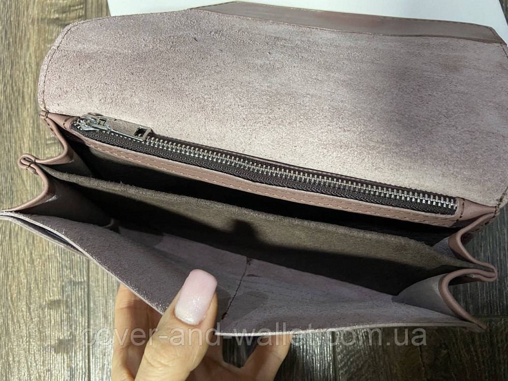 Пудровый женский кошелёк большого размера на магнитах ручной роботы Grande Pelle Festa 21010 Киев - изображение 3