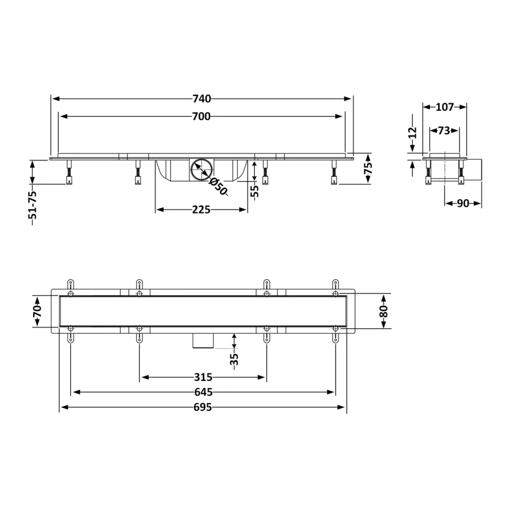 Трап Qtap Dry FA304-700MBLA лінійний із сухим закривом і неіржавкою решіткою 700х73 Київ - фото 8
