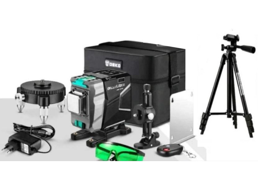 Лазерный уровень Deko 3D (12 линий) + магнитный кронштейн + штатив 2.1м Зеленый луч Откалиброванный нивелир Винница - изображение 1