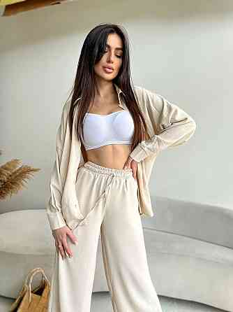 Женский стильный привлекательный костюм американский креп Бежевый, 42/44 Одесса