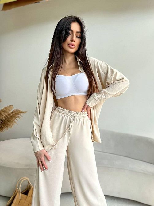 Женский стильный привлекательный костюм американский креп Бежевый, 42/44 Одесса - изображение 3