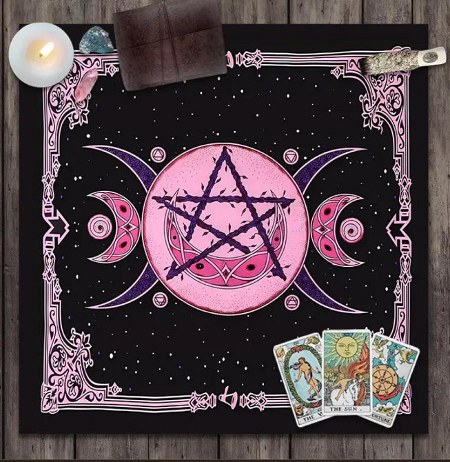 Алтарная скатерть для карт Таро и Рун. Скатерть для гадания 49*49 см.Скатерть для таро с пентаграммо Киев - изображение 1